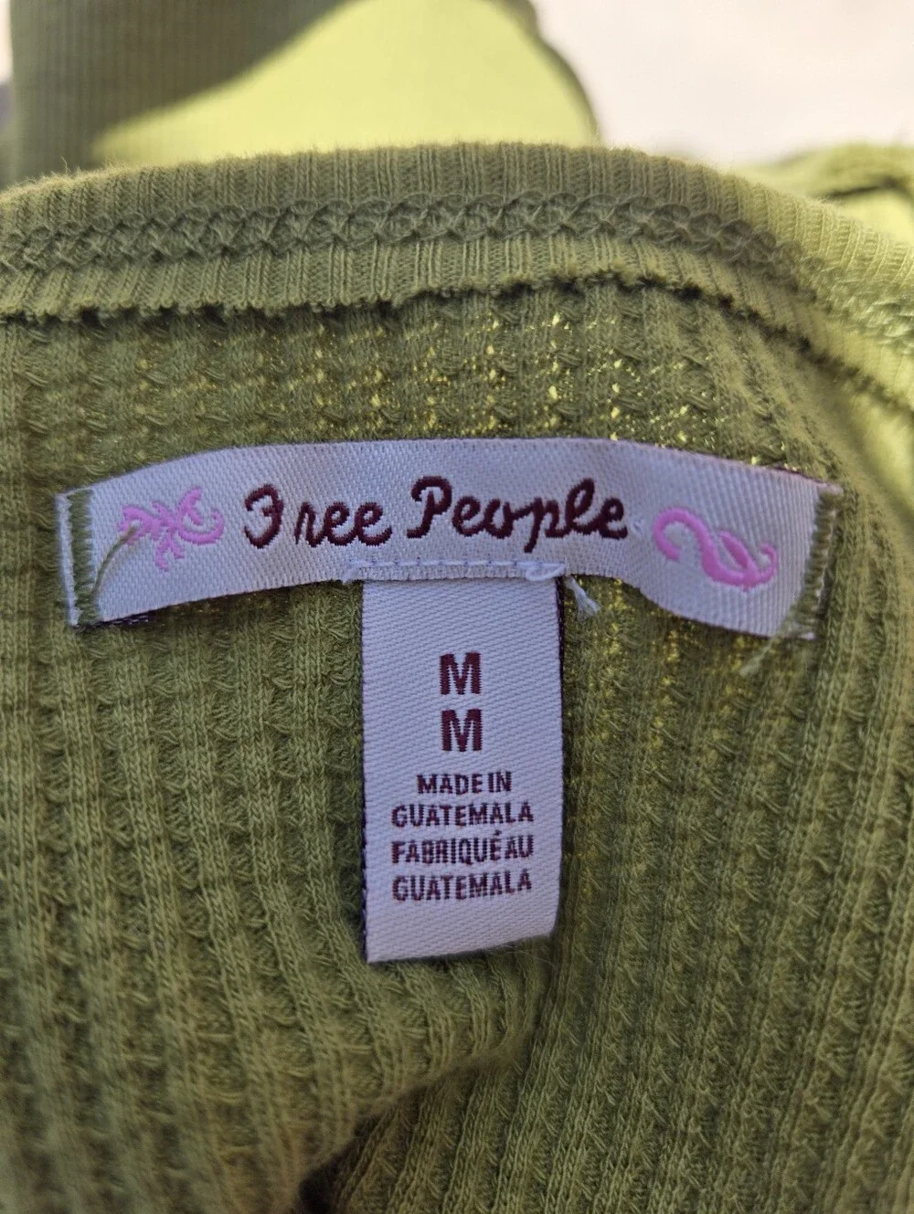 NWT Free People Santa Clara Olive Waffle Oversized Long Sleeve Top – Medium